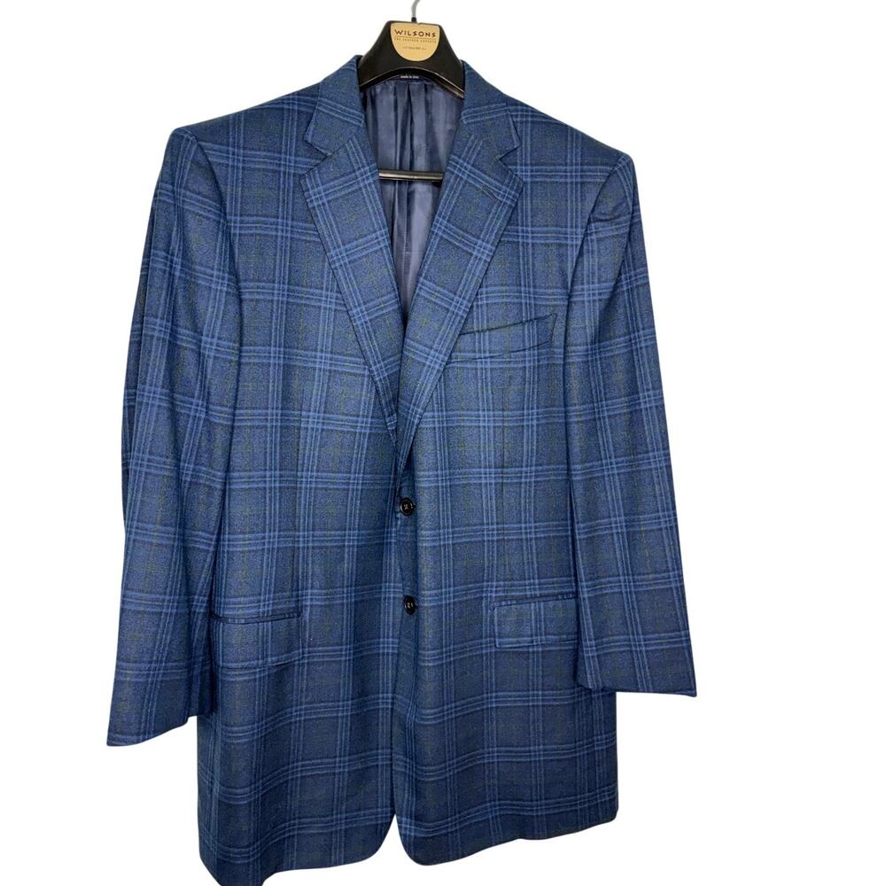 Ermenegildo Zegna 100% Wool Blue Plaid Sport Coat Size 58R Neiman Marcus Blazer